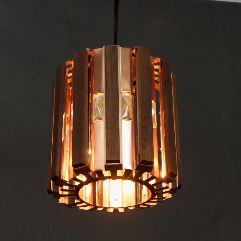 Rosewood and copper pendant lamp, Werner SCHOU - 1960s