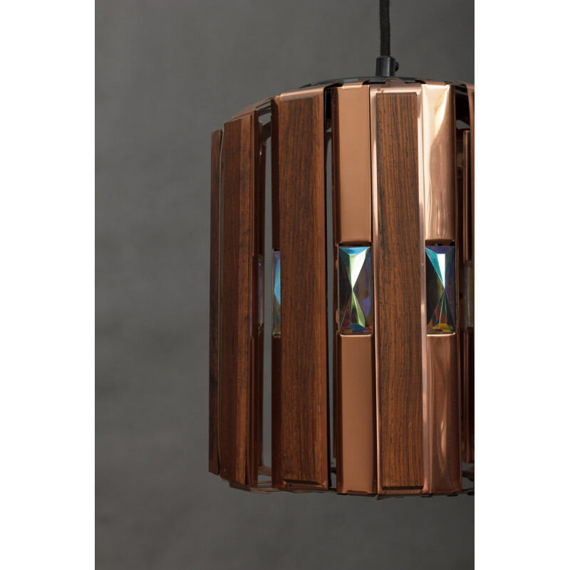 Rosewood and copper pendant lamp, Werner SCHOU - 1960s