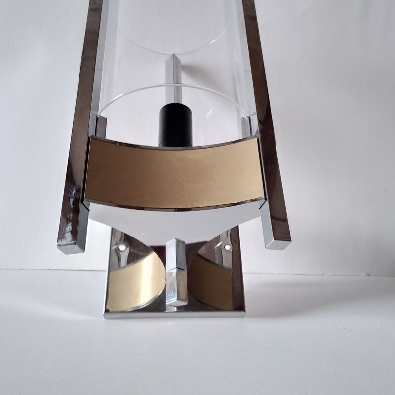 Vintage brass and glass triangle wall lamp by Gaetano Sciolari