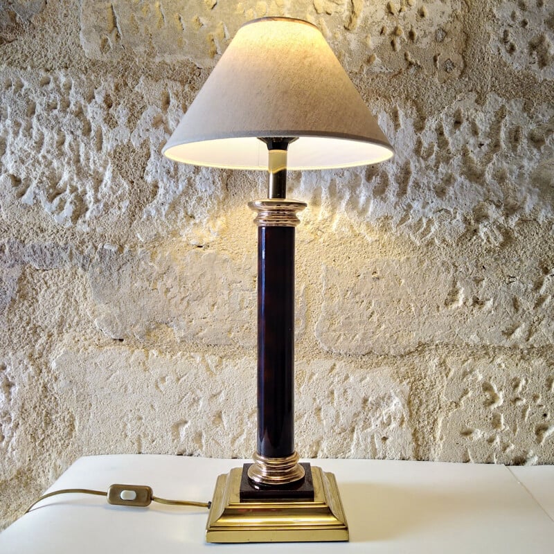 Lampe colonne vintage en laiton et plexiglas de la Maison le Dauphin