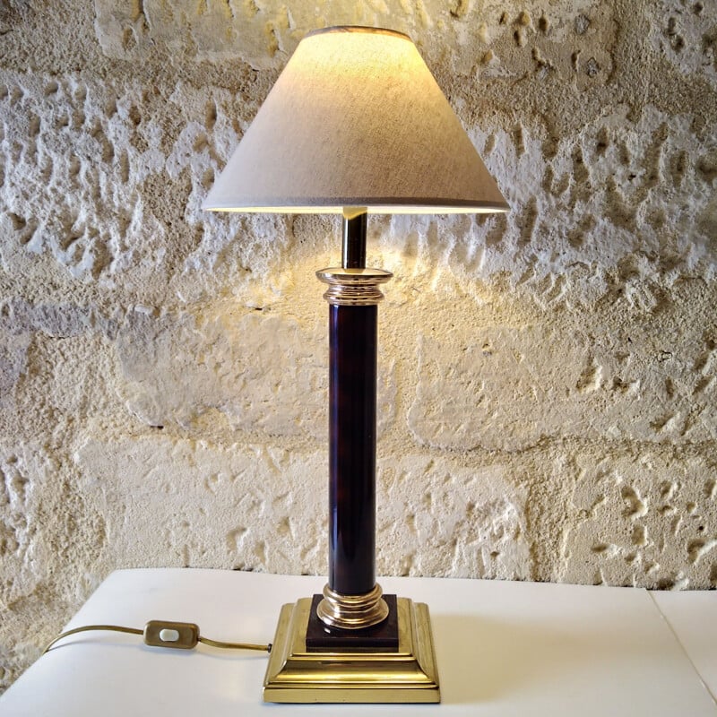 Lampe colonne vintage en laiton et plexiglas de la Maison le Dauphin