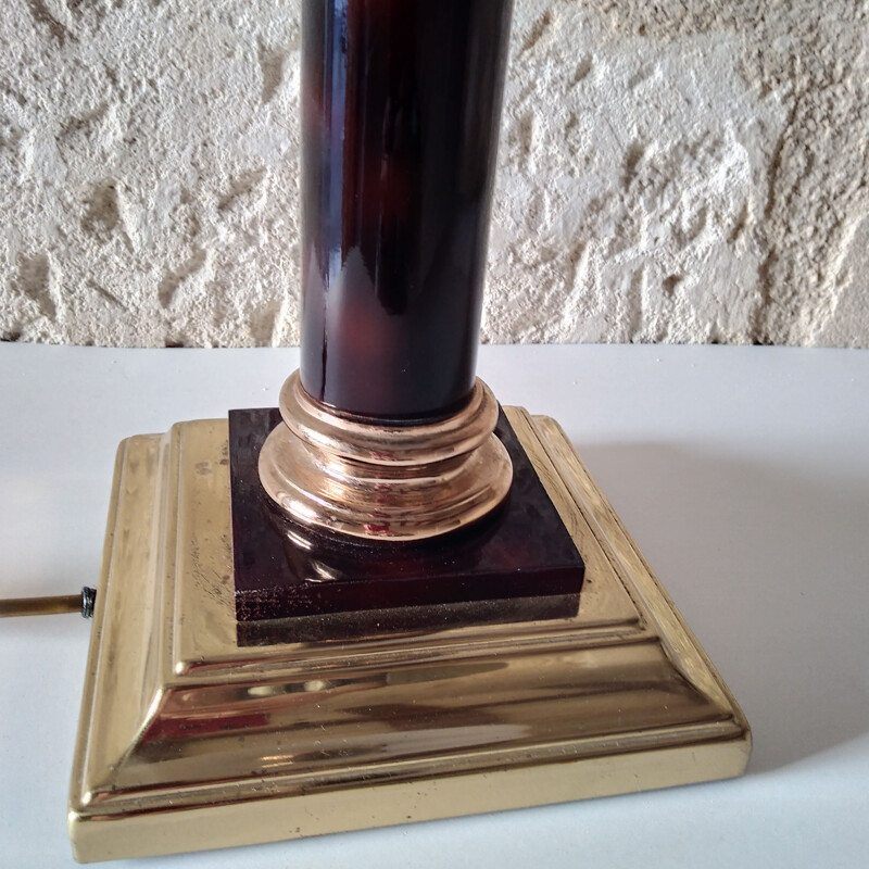 Lampada a colonna vintage in ottone e plexiglass di Maison le Dauphin