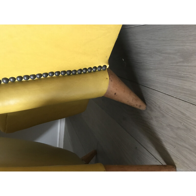 Paire de fauteuils vintage en skaï jaune de Ramos