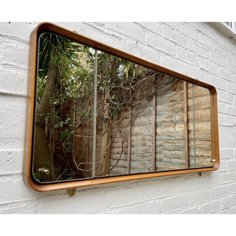 Rectangular vintage wall mirror with teak frame