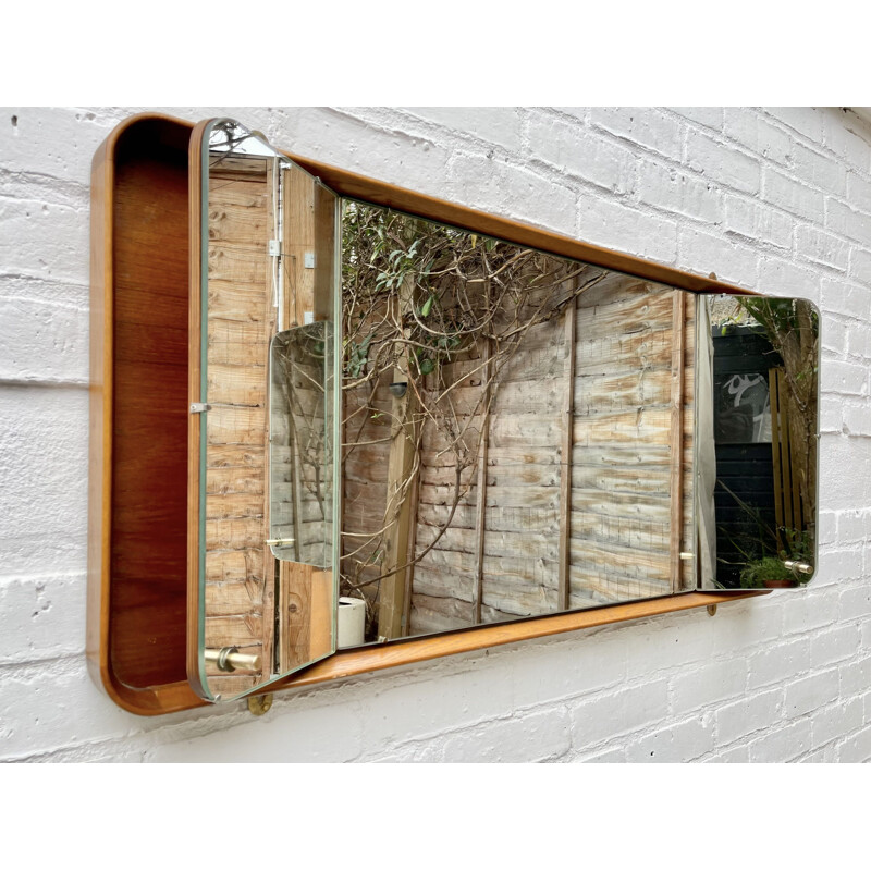 Rectangular vintage wall mirror with teak frame