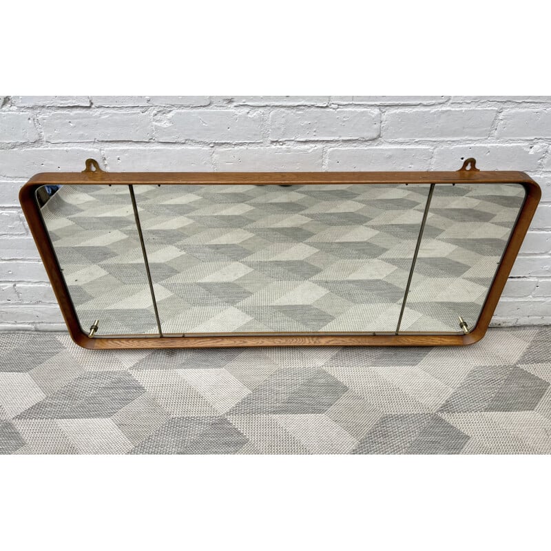 Rectangular vintage wall mirror with teak frame