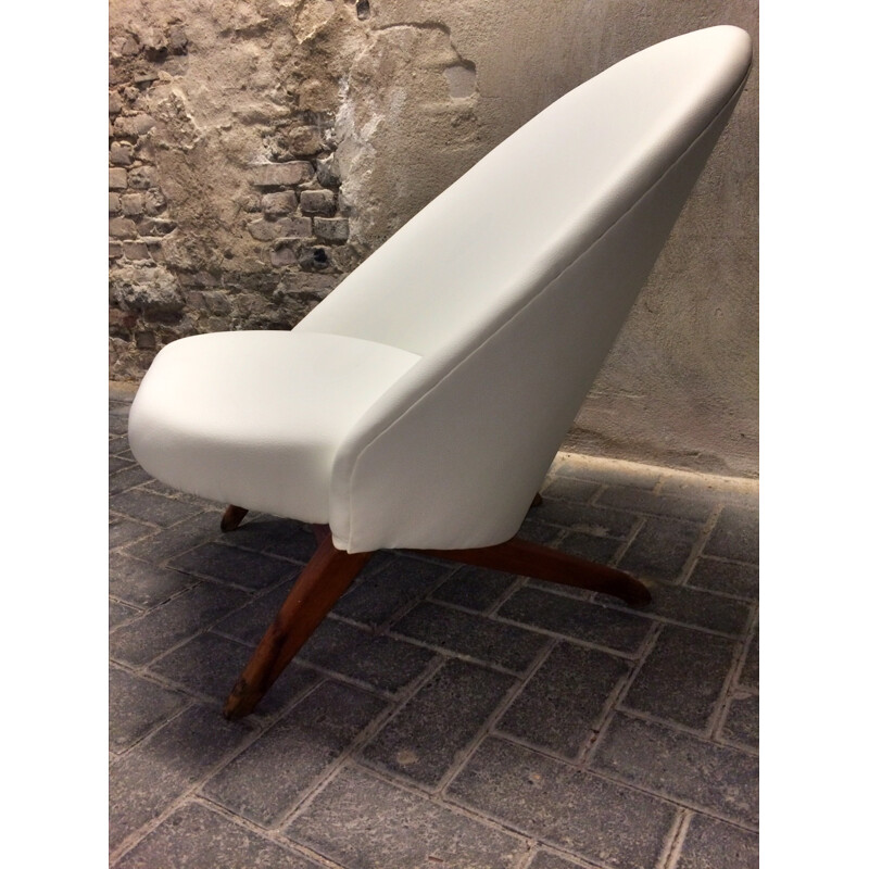 Artifort easy chair in teak and white leatherette, Theo RUTH - 1950s