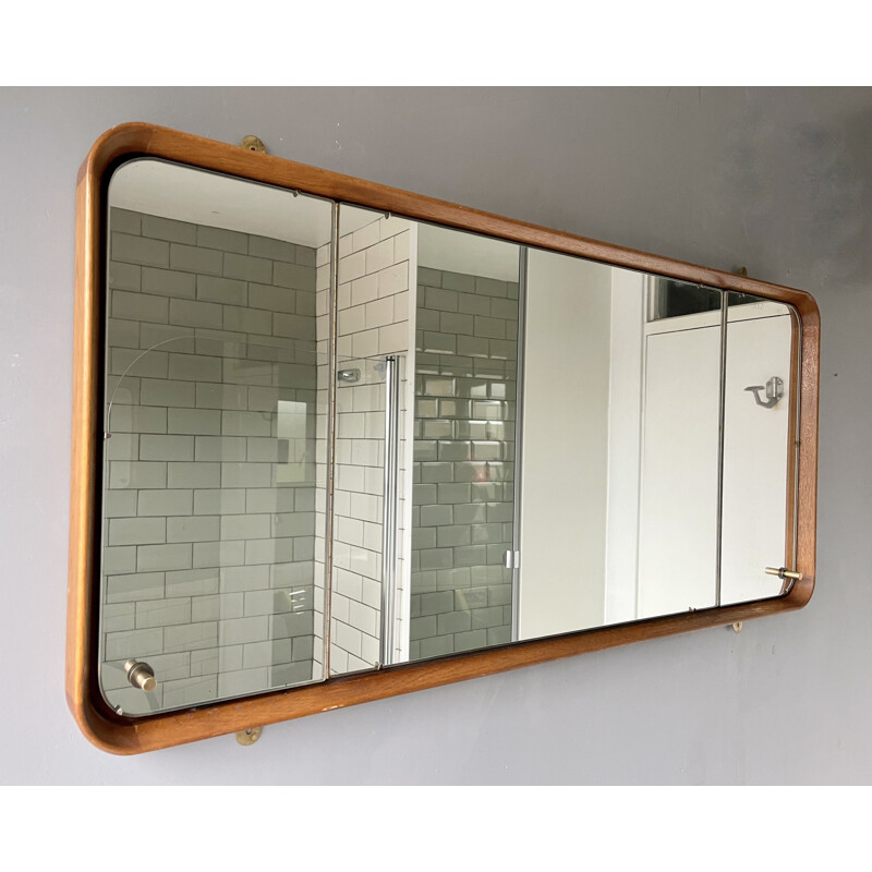 Rectangular vintage wall mirror with teak frame