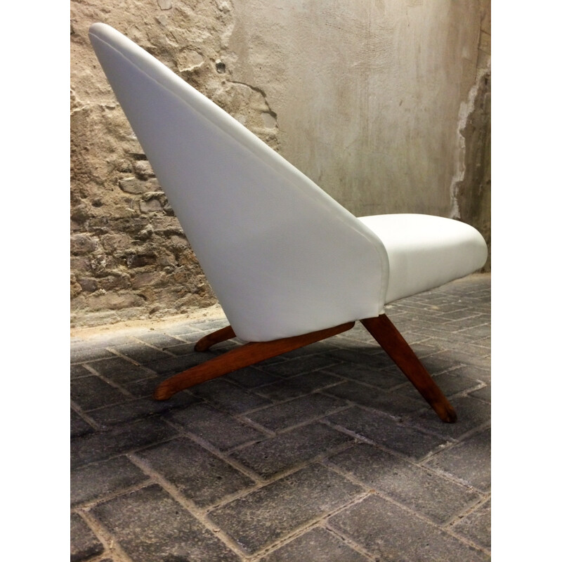 Artifort easy chair in teak and white leatherette, Theo RUTH - 1950s