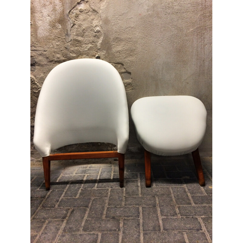 Artifort easy chair in teak and white leatherette, Theo RUTH - 1950s