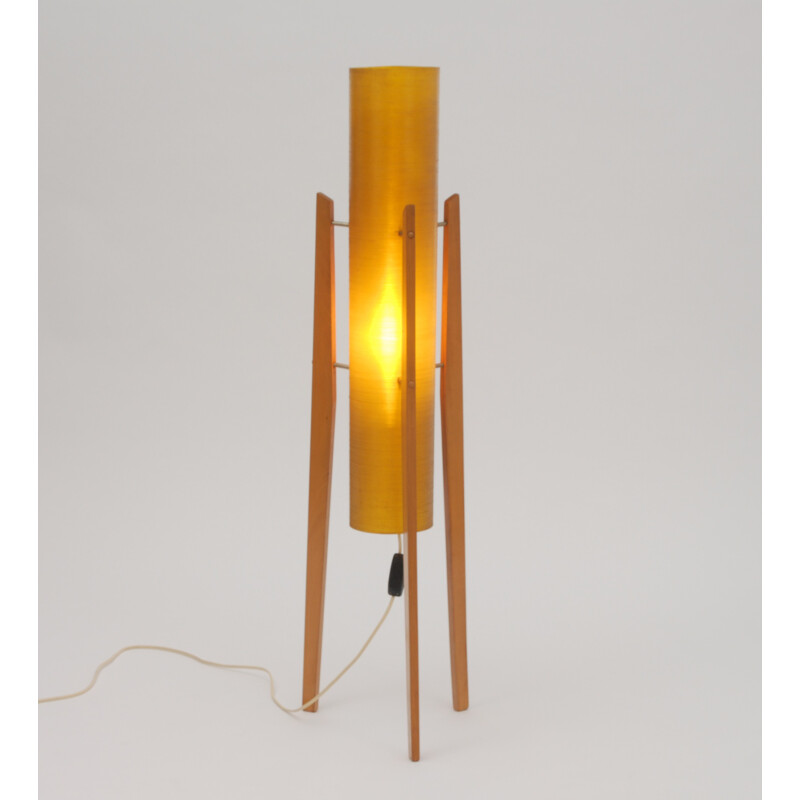 Czech "Rocket" floor lamp in wood and fiberglass - 1960s