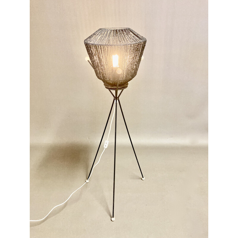 Vintage black tripod floor lamp, 1950s