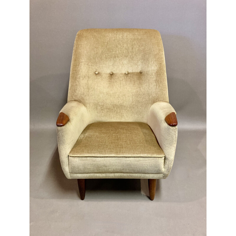 Scandinavian vintage velvet armchair, 1950