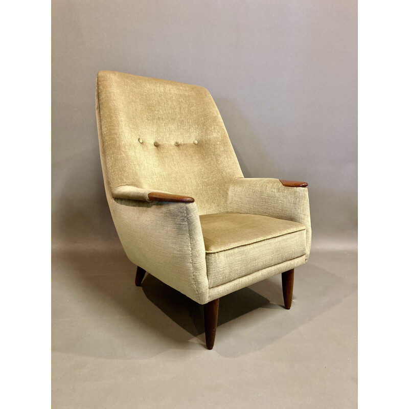 Scandinavian vintage velvet armchair, 1950