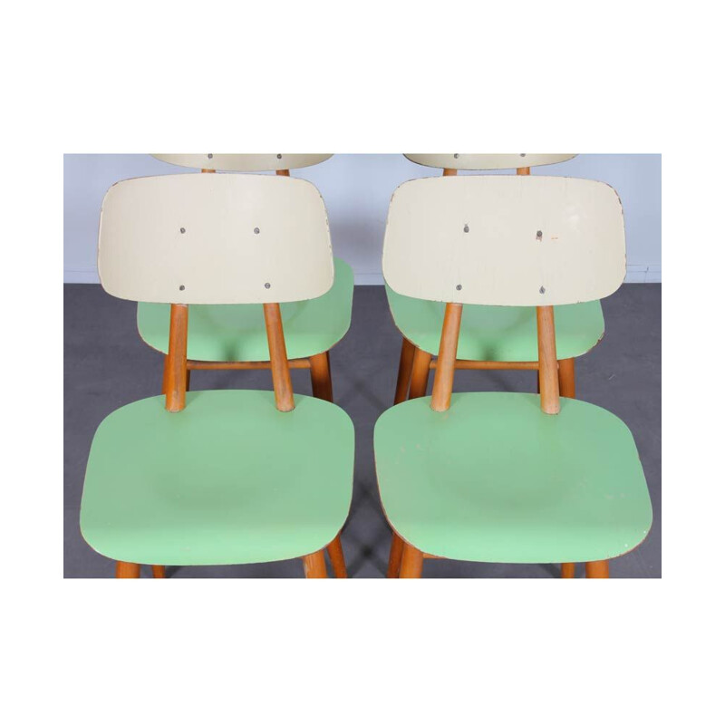 Set of 4 vintage wooden chairs by Ton, Czechoslovakia 1960s