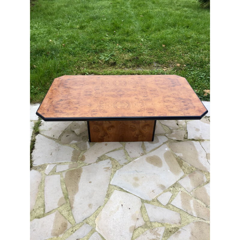 Table basse vintage en loupe d'orme clair de Mario Sabot, 1970