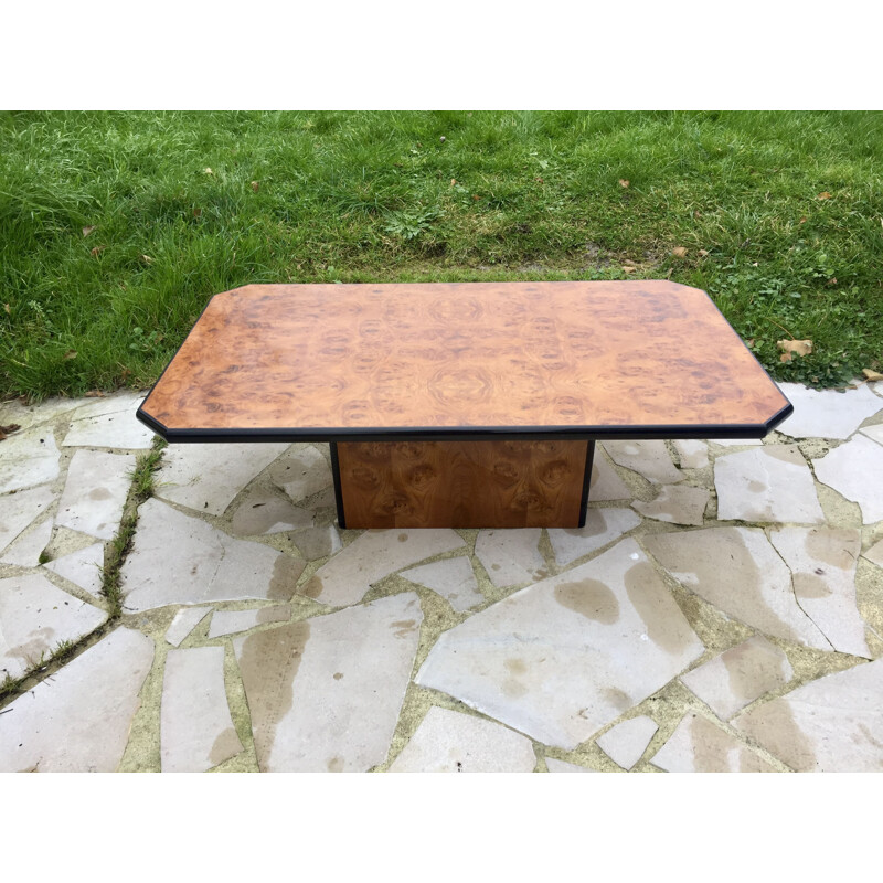 Table basse vintage en loupe d'orme clair de Mario Sabot, 1970