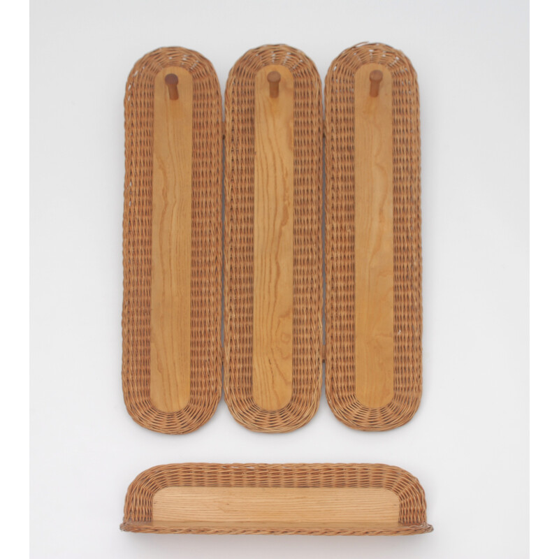 Wicker Jipro coat rack with shelve in wood - 1960s