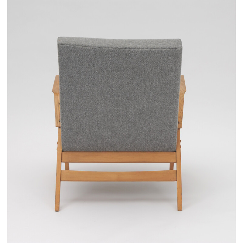 Pair of wooden Tatra Nábytok armchairs in grey fabric - 1960s