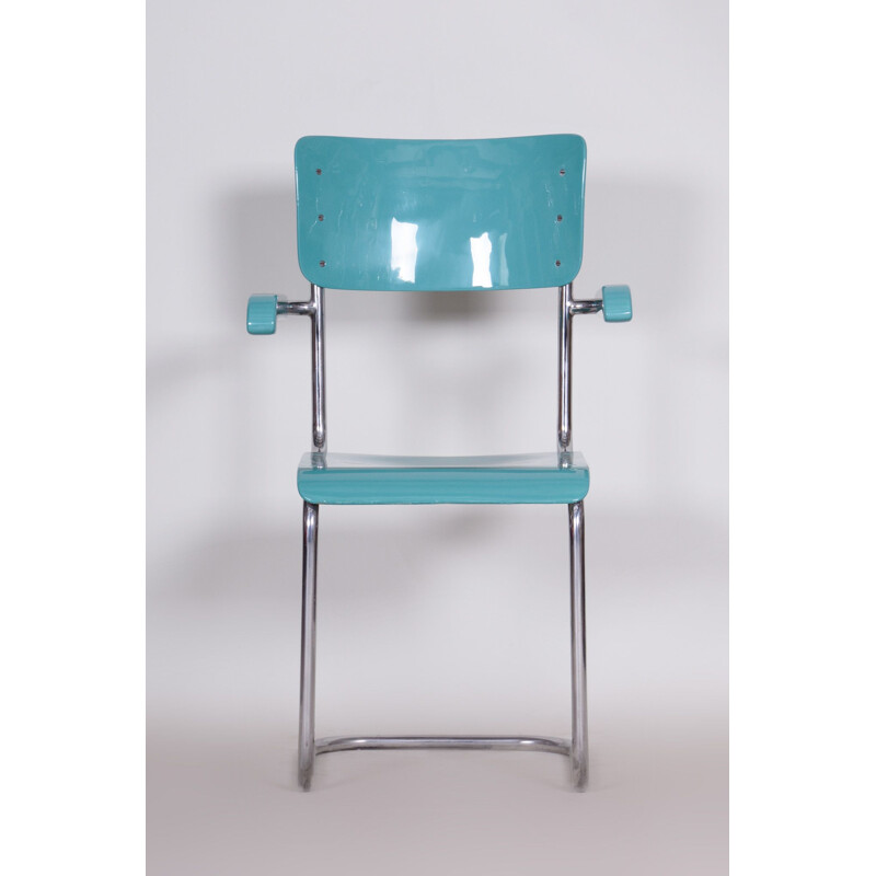 Vintage blauer Bauhaus-Stuhl mit Armlehnen, 1930