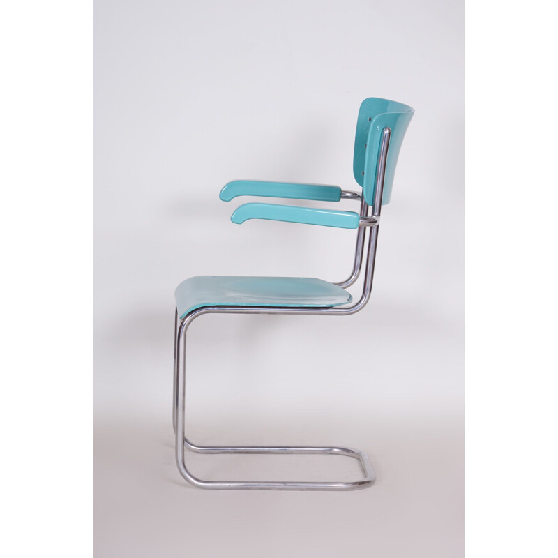 Sedia Bauhaus vintage blu con braccioli, 1930