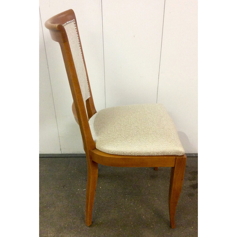 Set of 6 French dining chairs in walnut and fabric - 1930s