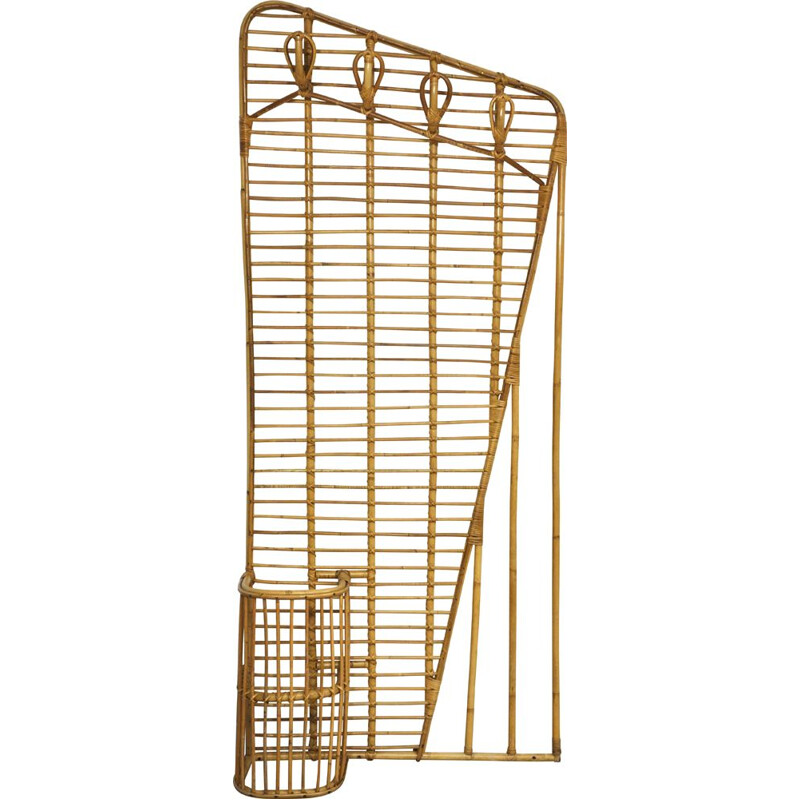 Vintage coat rack in rattan and bamboo by Louis Sognot, France 1950