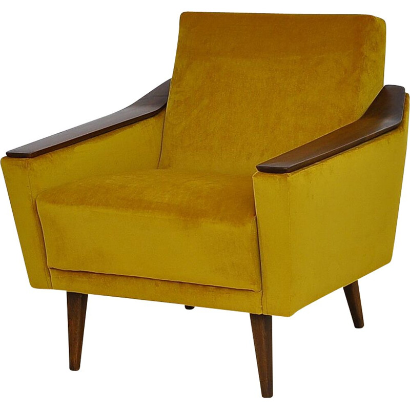 Sillón vintage de terciopelo amarillo, 1960