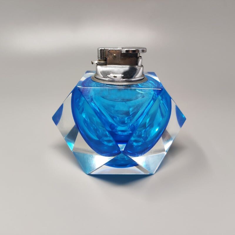 Vintage blue table lighter in Murano Sommerso glass by Flavio Poli for Seguso, 1960s