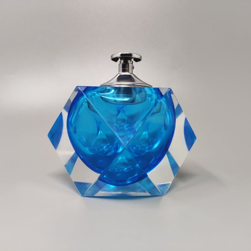 Vintage blue table lighter in Murano Sommerso glass by Flavio Poli for Seguso, 1960s