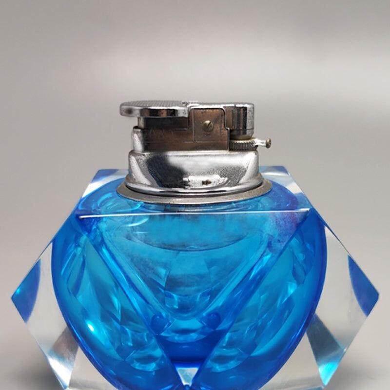 Vintage blue table lighter in Murano Sommerso glass by Flavio Poli for Seguso, 1960s