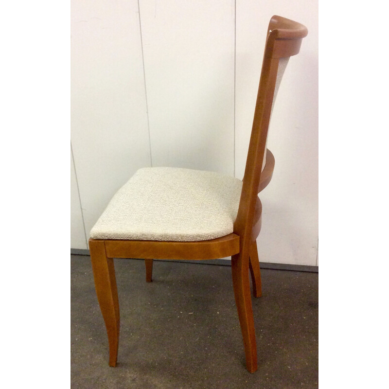 Set of 6 French dining chairs in walnut and fabric - 1930s