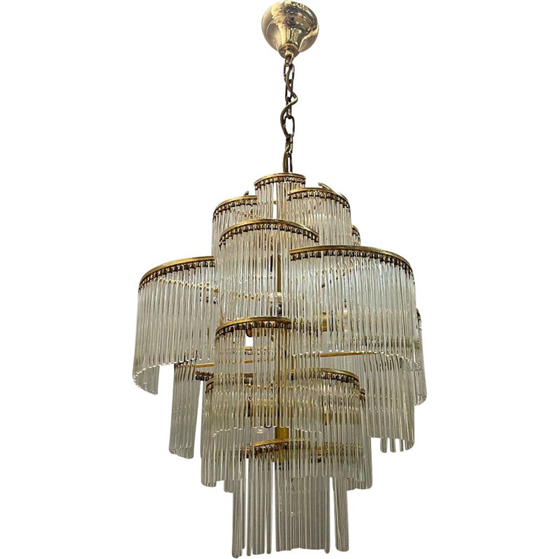 Italian vintage Murano glass rod & brass chandelier