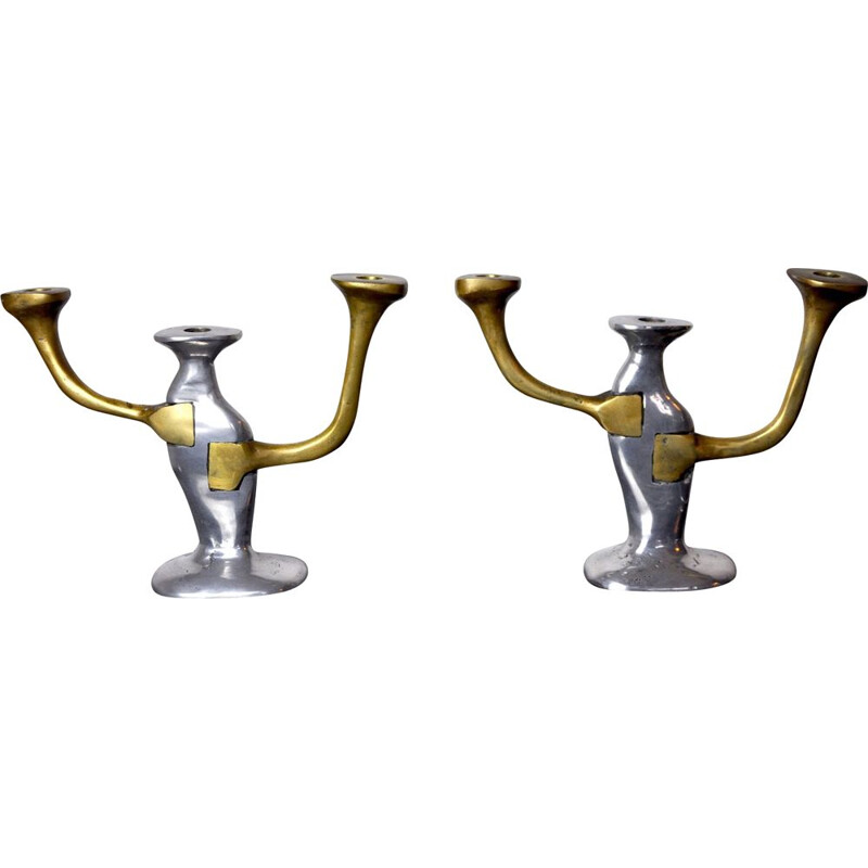 Pair of vintage Brutalist candleholders by David Marshall, Spain 1980