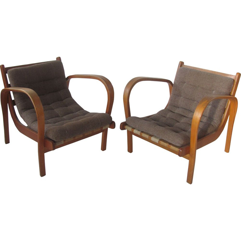 Pair of vintage armchairs by Kropacek and Kozelka, Czechoslovakia 1950s