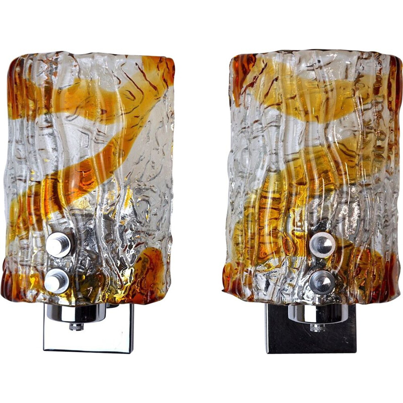 Pair of vintage Mazzega wall lamps in two-tone Murano glass, Italy 1970