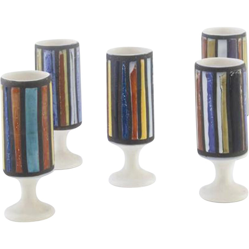 Set of 5 glasses in multicoloured ceramic - 1950s