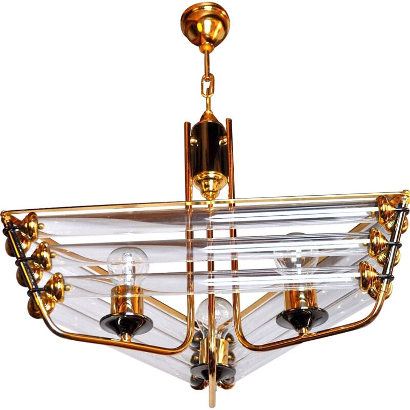 Vintage Venini tubular chandelier in Murano glass, Italy 1970