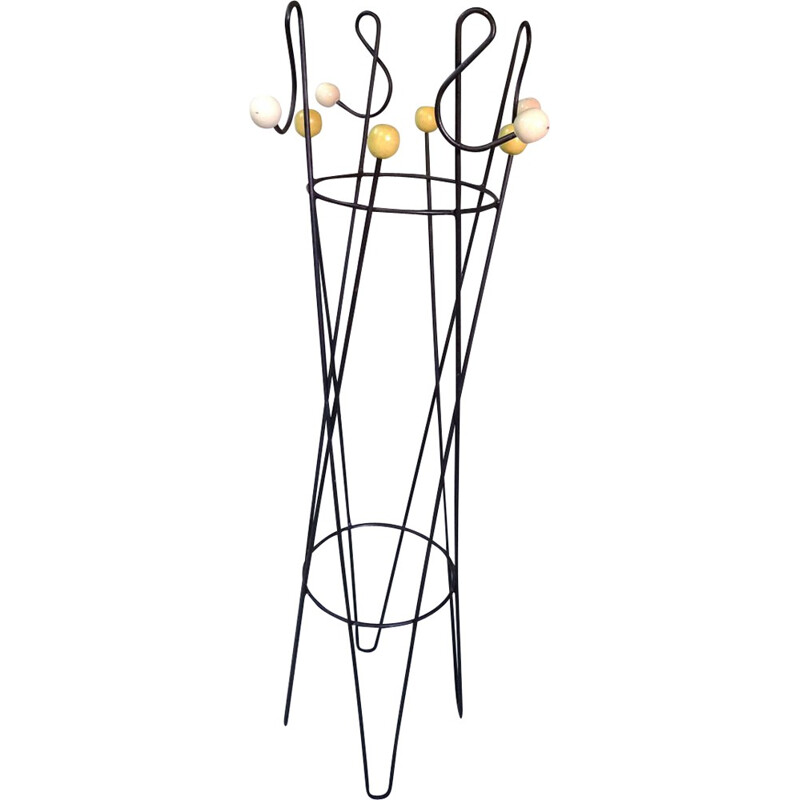 Mid century coat rack in metal and wood, Roger FERAUD - 1950s