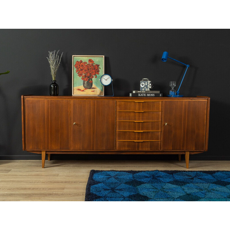 Credenza d'epoca in noce con cinque cassetti, Germania 1960