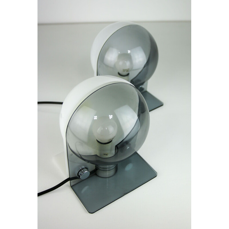 Pair of grey and white vintage Sirio table lamps by Guzzini