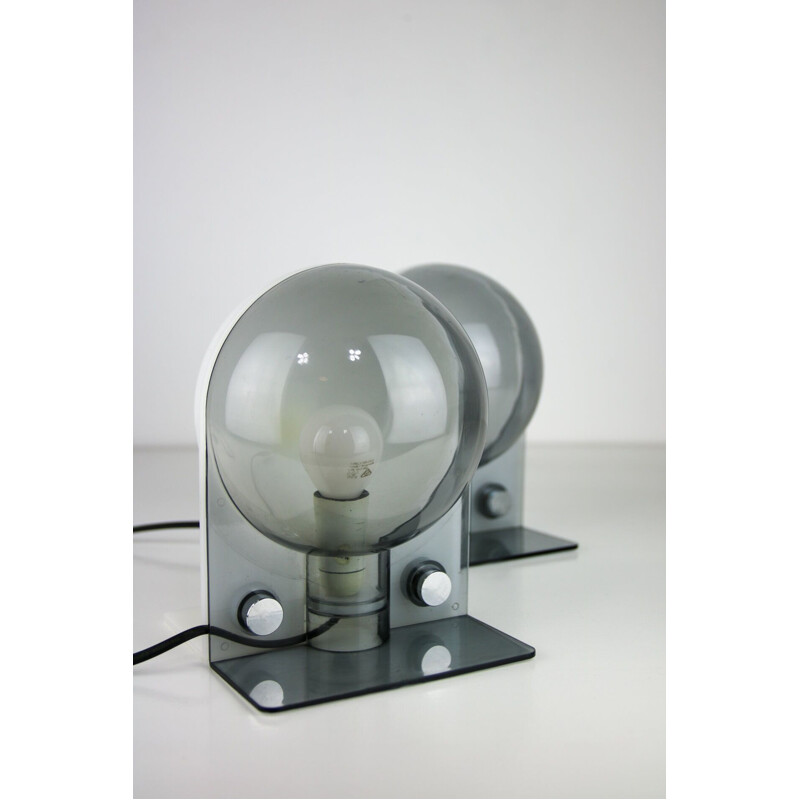 Pair of grey and white vintage Sirio table lamps by Guzzini