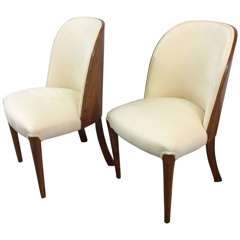 Pair of chairs in walnut and faux suede - 1930s