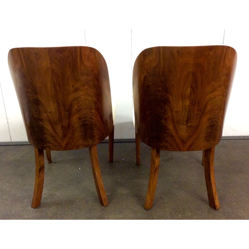 Pair of chairs in walnut and faux suede - 1930s