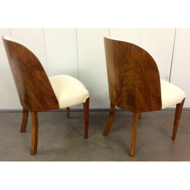 Pair of chairs in walnut and faux suede - 1930s