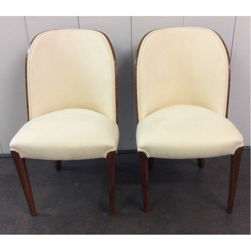 Pair of chairs in walnut and faux suede - 1930s