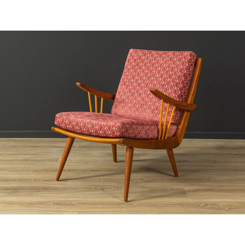 Vintage cherry wood and fabric armchair, Germany 1950s