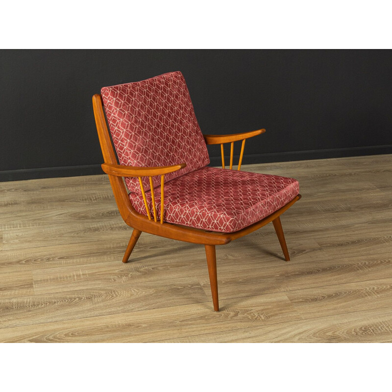 Vintage cherry wood and fabric armchair, Germany 1950s