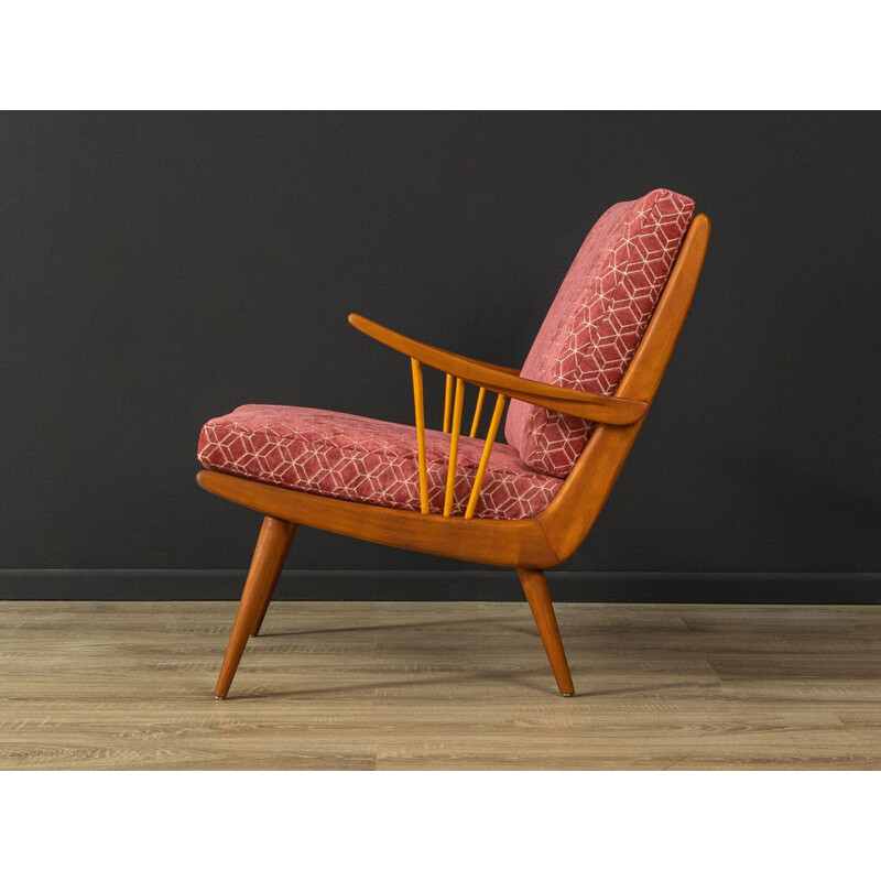 Fauteuil vintage en bois de cerisier et tissu, Allemagne 1950