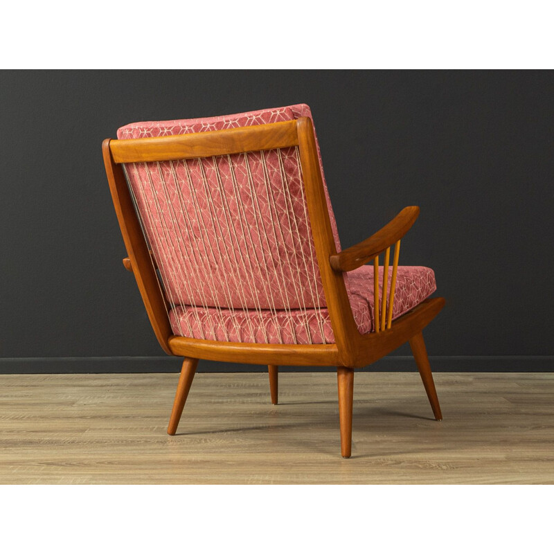 Vintage cherry wood and fabric armchair, Germany 1950s